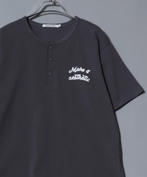 ANPAS | Dry-Touch Cotton Henley T-Shirt / 【吸水速乾 綿100%】ドライコットン ヘンリーネック 刺繍半袖Tシャツ メンズ レディース トップス 春夏 カットソー(Tシャツ/カットソー)