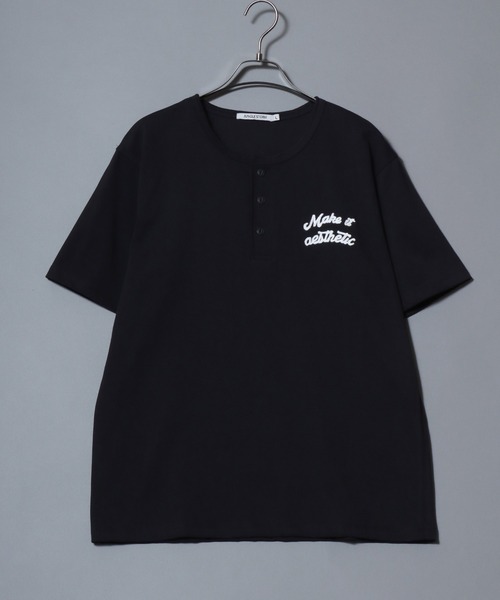 ANPAS（アンパス）の「Dry-Touch Cotton Henley T-Shirt / 【吸水速乾 綿100％】ドライコットン ヘンリーネック 刺繍半袖Tシャツ メンズ レディース トップス 春夏 カットソー（Tシャツ/カットソー・メンズ・ホワイト/チャコールグレー/ブラック・L/M）」の8枚目の写真