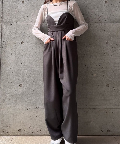 CIEL'AIR(シエルエアー)の「CAMI ALL IN ONE(キャミオールインワン)(つなぎ/オールインワン・レディース・チャコールグレー/グレイッシュベージュ・FREE)」の2枚目の写真