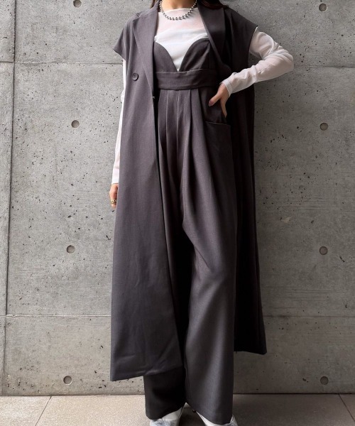 CIEL'AIR(シエルエアー)の「CAMI ALL IN ONE(キャミオールインワン)(つなぎ/オールインワン・レディース・チャコールグレー/グレイッシュベージュ・FREE)」の3枚目の写真