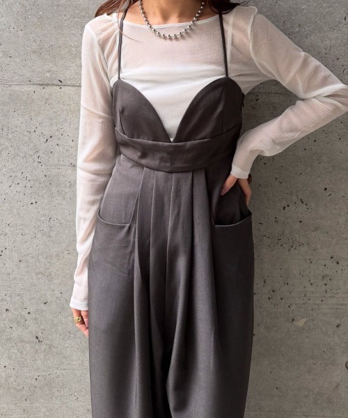 CIEL'AIR(シエルエアー)の「CAMI ALL IN ONE(キャミオールインワン)(つなぎ/オールインワン・レディース・チャコールグレー/グレイッシュベージュ・FREE)」の5枚目の写真