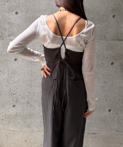 CIEL'AIR(シエルエアー)の「CAMI ALL IN ONE(キャミオールインワン)(つなぎ/オールインワン・レディース・チャコールグレー/グレイッシュベージュ・FREE)」の7枚目の写真