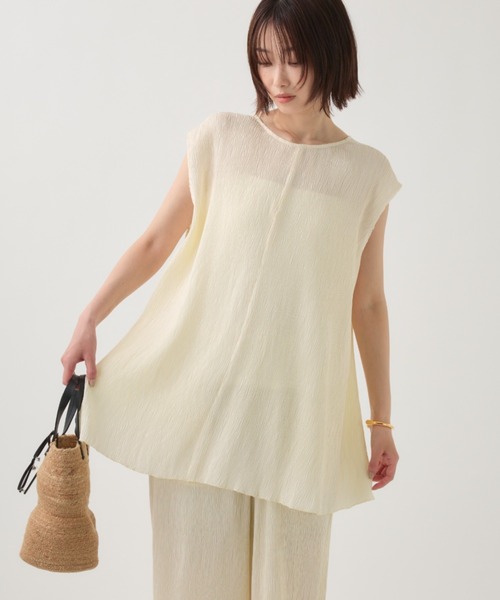 BABYLONE（バビロン）の「2WAYプリーツノースリーブブラウス＜セットアップ対応＞（シャツ/ブラウス・レディース・ブラック/オフホワイト・フリー）」の2枚目の写真