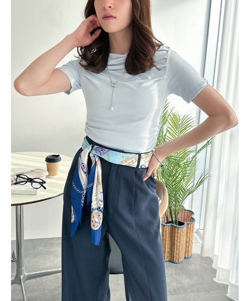 fifth（フィフス）の「ドレープデザイン半袖カットソー（Tシャツ/カットソー・レディース・ライトブルー/ホワイト/ブラック・M）」の3枚目の写真