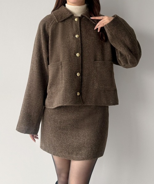 mipiarl(ミピアール)の「ステンカラージャケット+ミニスカートSET(インパン付き)(セットアップ・レディース・ライトブラウン/ダークブラウン/ブラック/ダークグレー・SMALL/MEDIUM/LARGE/X-LARGE)」の9枚目の写真