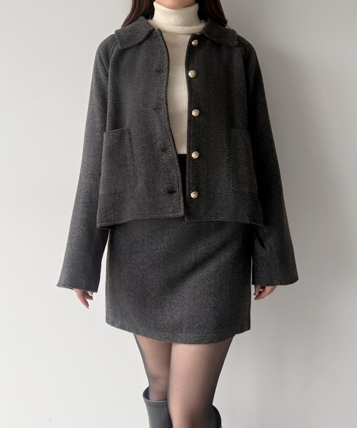 mipiarl(ミピアール)の「ステンカラージャケット+ミニスカートSET(インパン付き)(セットアップ・レディース・ライトブラウン/ダークブラウン/ブラック/ダークグレー・SMALL/MEDIUM/LARGE/X-LARGE)」の11枚目の写真