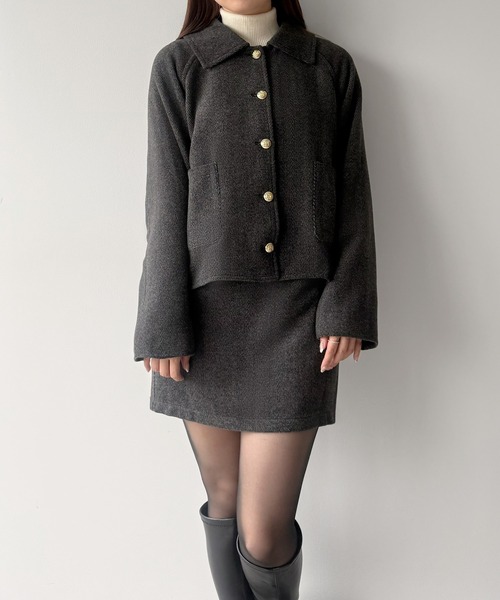 mipiarl(ミピアール)の「ステンカラージャケット+ミニスカートSET(インパン付き)(セットアップ・レディース・ライトブラウン/ダークブラウン/ブラック/ダークグレー・SMALL/MEDIUM/LARGE/X-LARGE)」の12枚目の写真