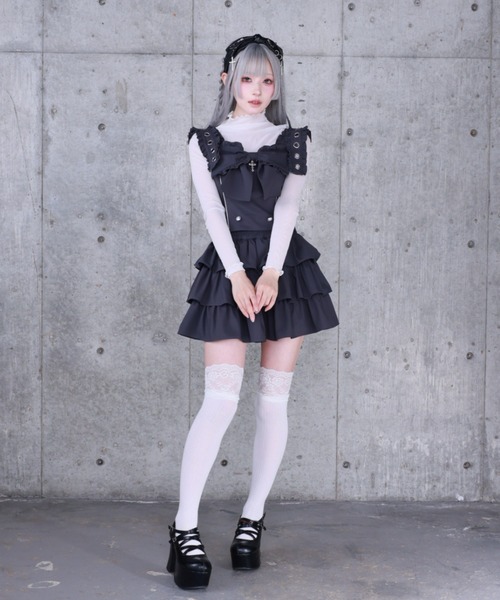 Amilige(アミリージュ)の「リボンクロストップス+フリルティアードスカートセット(セットアップ・レディース・グレー/ブラック・FREE)」の16枚目の写真