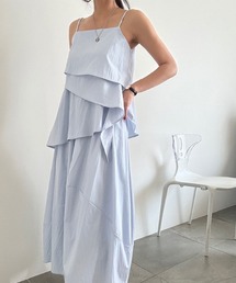 YUGA_YGMC Korean-style Asymmetrical layered camisole + skirt set