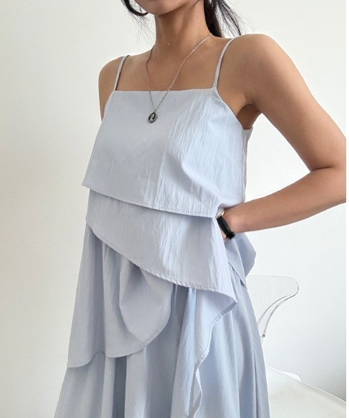 YUGA(ユーガ)の「YUGA_YGMC Korean-style Asymmetrical layered camisole + skirt set(ワンピース・レディース・ホワイト/ライトブルー/ブラック・FREE)」の12枚目の写真