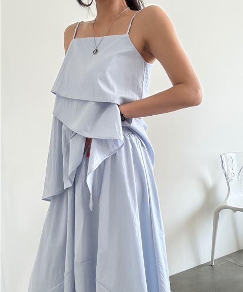 YUGA(ユーガ)の「YUGA_YGMC Korean-style Asymmetrical layered camisole + skirt set(ワンピース・レディース・ホワイト/ライトブルー/ブラック・FREE)」の11枚目の写真