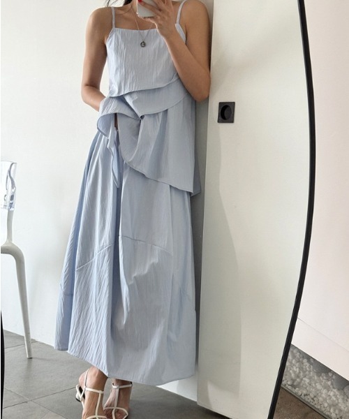 YUGA(ユーガ)の「YUGA_YGMC Korean-style Asymmetrical layered camisole + skirt set(ワンピース・レディース・ホワイト/ライトブルー/ブラック・FREE)」の6枚目の写真