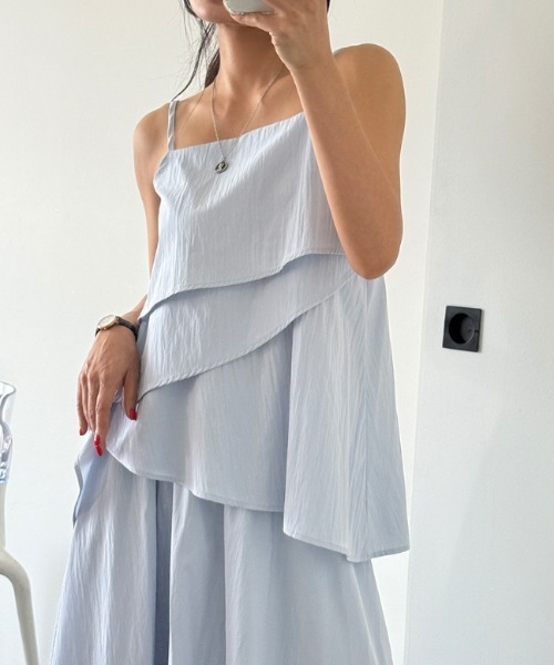 YUGA(ユーガ)の「YUGA_YGMC Korean-style Asymmetrical layered camisole + skirt set(ワンピース・レディース・ホワイト/ライトブルー/ブラック・FREE)」の5枚目の写真