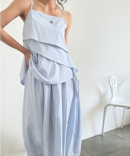 YUGA(ユーガ)の「YUGA_YGMC Korean-style Asymmetrical layered camisole + skirt set(ワンピース・レディース・ホワイト/ライトブルー/ブラック・FREE)」の4枚目の写真