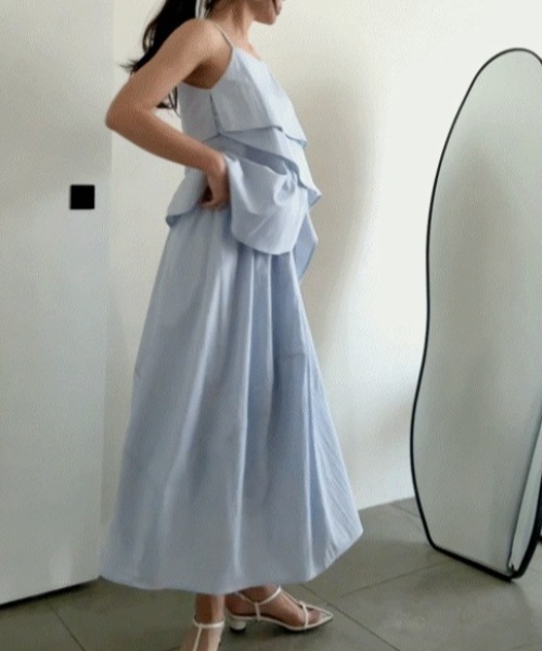 YUGA(ユーガ)の「YUGA_YGMC Korean-style Asymmetrical layered camisole + skirt set(ワンピース・レディース・ホワイト/ライトブルー/ブラック・FREE)」の14枚目の写真