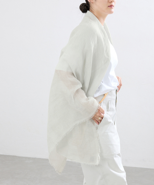 IENA(イエナ)の「NIMNIMDUAI/ニムニムデュアイ 別注 PREMIUM LINEN GAUZE STOLE ストール(ストール/ショール・レディース・ボルドー/グレー/ベージュ/チャコールグレー・FREE)」の15枚目の写真