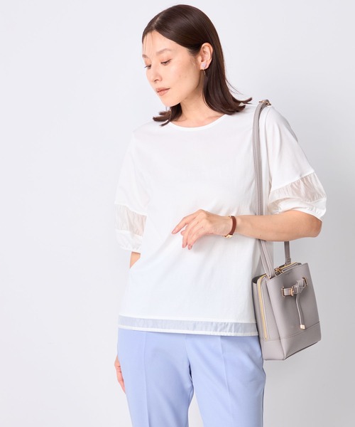 GALLORIA(ギャローリア)の「【接触冷感】ランタンスリーブプルオーバー(Tシャツ/カットソー・レディース・ホワイト/ブラック/イエロー/ピンク/ライトブラウン・S/M/L/LL)」の1枚目の写真