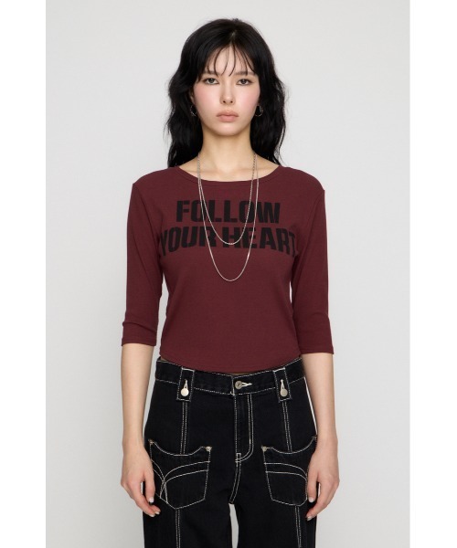 LAGUA GEM(ラグアジェム)の「IMPACT LETTERING トップス(Tシャツ/カットソー・レディース・ライトブラック/バーガンディー/オフホワイト・FREE)」の16枚目の写真