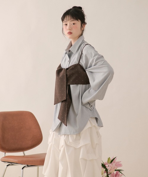 loin nuit(ロワンニュイ)の「assort nuance ribbon bustier / アソートニュアンスリボンビスチェ(キャミソール・レディース・ブラウン/グレー/ブルー/ピンク・FREE)」の15枚目の写真