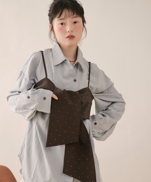 loin nuit(ロワンニュイ)の「assort nuance ribbon bustier / アソートニュアンスリボンビスチェ(キャミソール・レディース・ブラウン/グレー/ブルー/ピンク・FREE)」の18枚目の写真