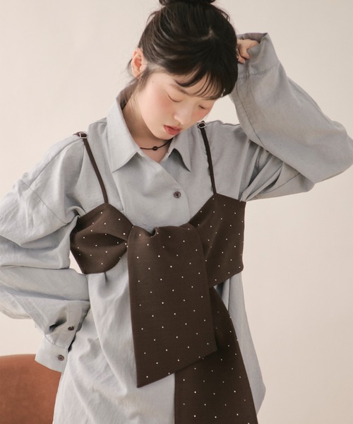 loin nuit(ロワンニュイ)の「assort nuance ribbon bustier / アソートニュアンスリボンビスチェ(キャミソール・レディース・ブラウン/グレー/ブルー/ピンク・FREE)」の20枚目の写真