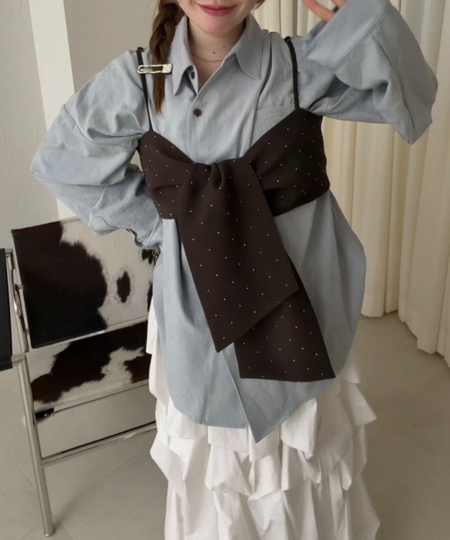loin nuit(ロワンニュイ)の「assort nuance ribbon bustier / アソートニュアンスリボンビスチェ(キャミソール・レディース・ブラウン/グレー/ブルー/ピンク・FREE)」の11枚目の写真