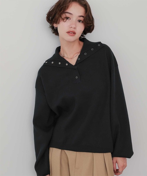 titivate(ティティベイト)の「抗ピル/スウェットライクハーフスナップデザインニット(ニット/セーター・レディース・チャコール/クリーム/ダークブラウン/ブラック/ライトピンク・FREE)」の2枚目の写真