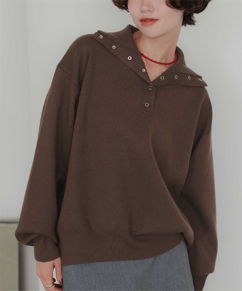 titivate(ティティベイト)の「抗ピル/スウェットライクハーフスナップデザインニット(ニット/セーター・レディース・チャコール/クリーム/ダークブラウン/ブラック/ライトピンク・FREE)」の16枚目の写真