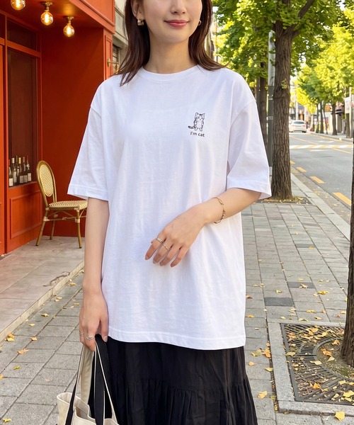SETUP7(セットアップセブン)の「【I'm cat】選べるマルチロゴ ワンポイント キャットロゴ クルーネック半袖Tシャツ(Tシャツ/カットソー・レディース・ホワイト系その他3/ホワイト系その他2/ホワイト系1・S/M)」の1枚目の写真