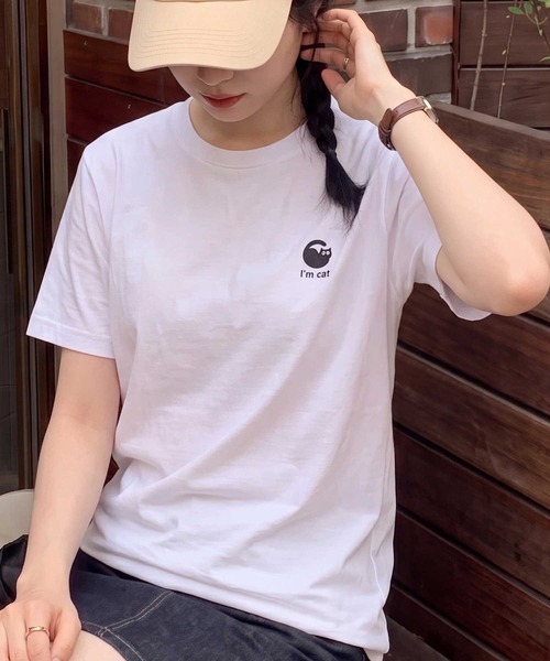 SETUP7(セットアップセブン)の「【I'm cat】選べるマルチロゴ ワンポイント キャットロゴ クルーネック半袖Tシャツ(Tシャツ/カットソー・レディース・ホワイト系その他3/ホワイト系その他2/ホワイト系1・S/M)」の3枚目の写真