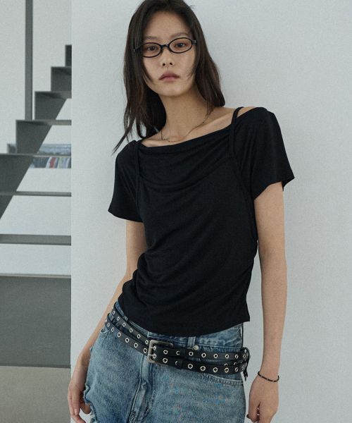 RENSE(レンセ)の「Cami Layered T-Shirt Black(Tシャツ/カットソー・レディース・その他・OS)」の2枚目の写真