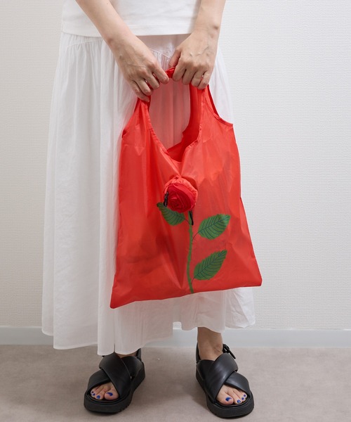 COMMON WARE（コモンウェアー）の「MRW : エコバッグ　バラ（エコバッグ/サブバッグ・レディース・ピンク/ブラック/レッド・FREE）」の3枚目の写真