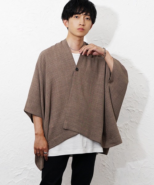 MinoriTY(マイノリティ)の「【MinoriTY】リネンタッチBIGポンチョ メンズ 夏服 ユニセックス 半袖 ワイド(その他アウター・メンズ・ブルー/ライトブラウン/チャコール・S/M/L)」の2枚目の写真