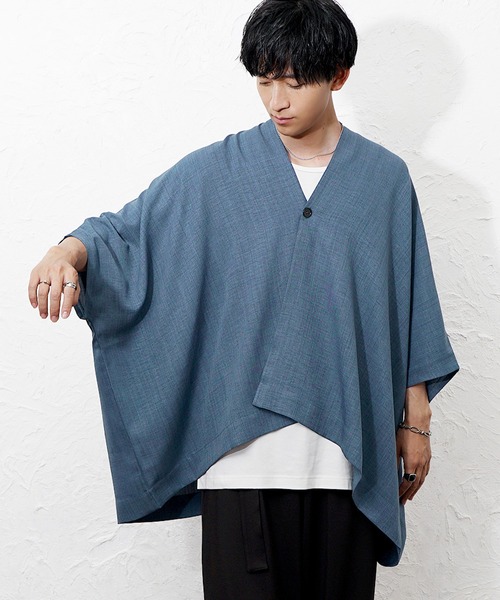 MinoriTY(マイノリティ)の「【MinoriTY】リネンタッチBIGポンチョ メンズ 夏服 ユニセックス 半袖 ワイド(その他アウター・メンズ・ブルー/ライトブラウン/チャコール・S/M/L)」の7枚目の写真
