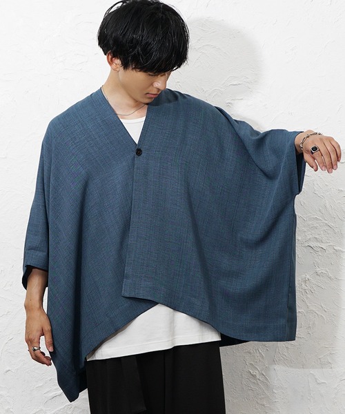 MinoriTY(マイノリティ)の「【MinoriTY】リネンタッチBIGポンチョ メンズ 夏服 ユニセックス 半袖 ワイド(その他アウター・メンズ・ブルー/ライトブラウン/チャコール・S/M/L)」の8枚目の写真