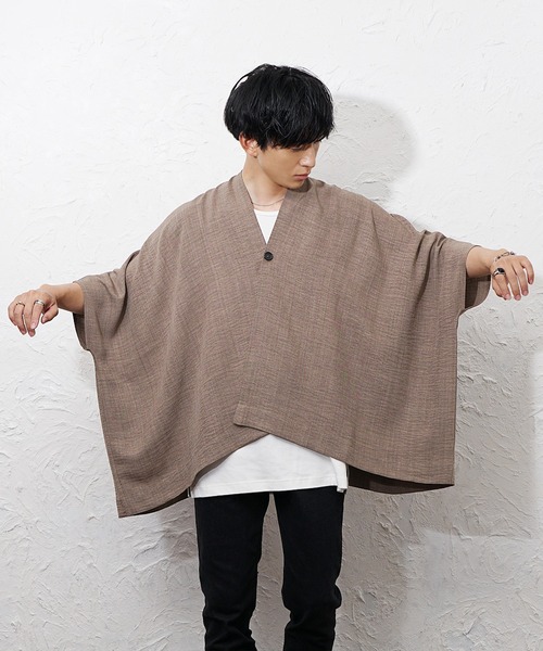 MinoriTY(マイノリティ)の「【MinoriTY】リネンタッチBIGポンチョ メンズ 夏服 ユニセックス 半袖 ワイド(その他アウター・メンズ・ブルー/ライトブラウン/チャコール・S/M/L)」の12枚目の写真