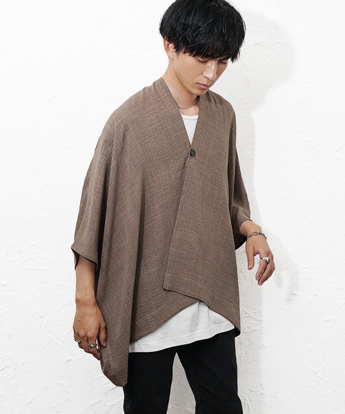MinoriTY(マイノリティ)の「【MinoriTY】リネンタッチBIGポンチョ メンズ 夏服 ユニセックス 半袖 ワイド(その他アウター・メンズ・ブルー/ライトブラウン/チャコール・S/M/L)」の13枚目の写真