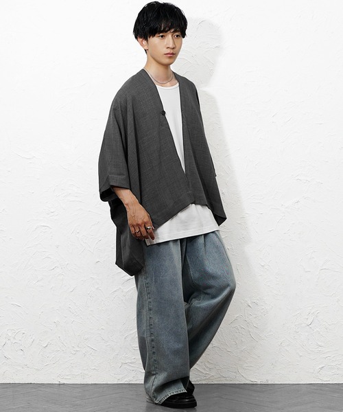 MinoriTY(マイノリティ)の「【MinoriTY】リネンタッチBIGポンチョ メンズ 夏服 ユニセックス 半袖 ワイド(その他アウター・メンズ・ブルー/ライトブラウン/チャコール・S/M/L)」の18枚目の写真