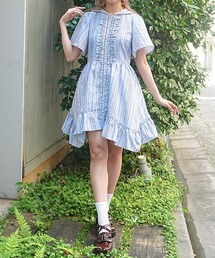 axes femme | ストライプ柄フードシャツワンピース(チュニック)