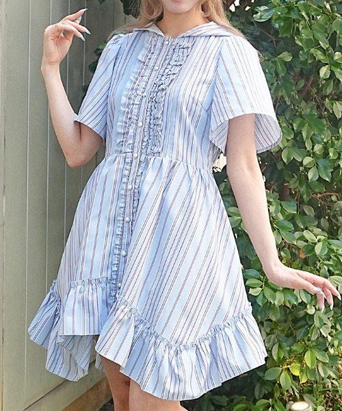 axes femme(アクシーズファム)の「ストライプ柄フードシャツワンピース(チュニック・レディース・ダークブラウン/サックスブルー/ピンク・FREE)」の17枚目の写真