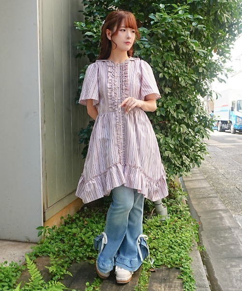 axes femme(アクシーズファム)の「ストライプ柄フードシャツワンピース(チュニック・レディース・ダークブラウン/サックスブルー/ピンク・FREE)」の18枚目の写真