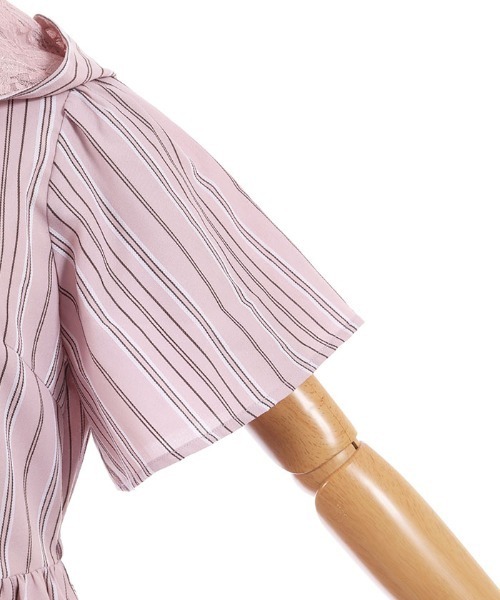 axes femme(アクシーズファム)の「ストライプ柄フードシャツワンピース(チュニック・レディース・ダークブラウン/サックスブルー/ピンク・FREE)」の14枚目の写真