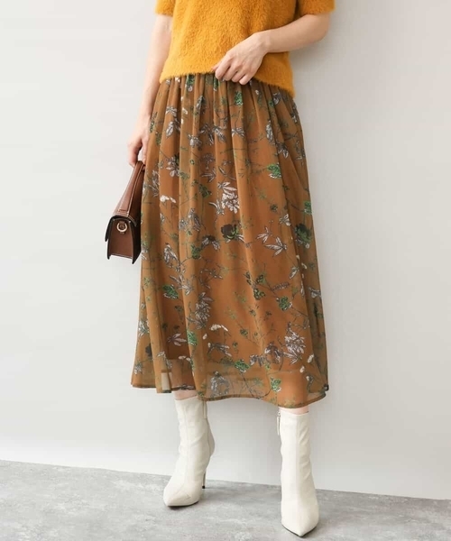 MK MICHEL KLEIN（エムケーミッシェルクラン）の「[洗える]水彩花柄シフォンスカート（スカート・レディース・ダークブラウン/キャメル・38）」の2枚目の写真