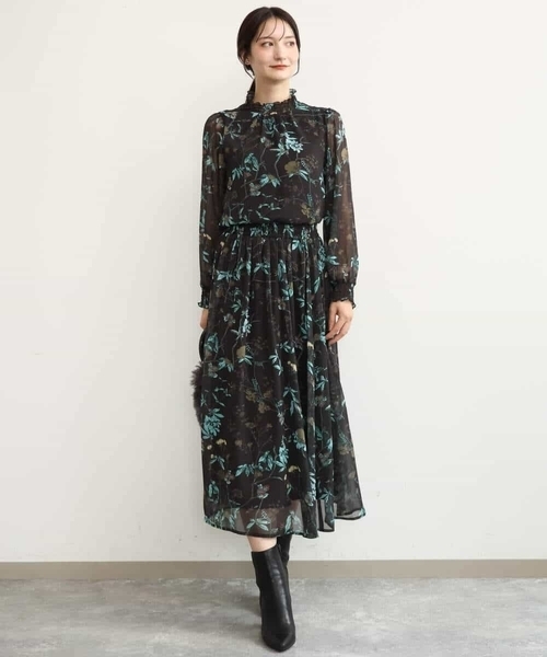 MK MICHEL KLEIN（エムケーミッシェルクラン）の「[洗える]水彩花柄シフォンスカート（スカート・レディース・ダークブラウン/キャメル・38）」の22枚目の写真