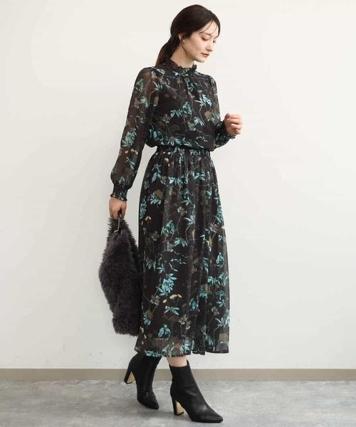 MK MICHEL KLEIN（エムケーミッシェルクラン）の「[洗える]水彩花柄シフォンスカート（スカート・レディース・ダークブラウン/キャメル・38）」の21枚目の写真