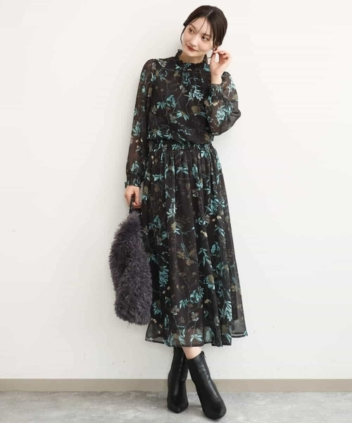 MK MICHEL KLEIN（エムケーミッシェルクラン）の「[洗える]水彩花柄シフォンスカート（スカート・レディース・ダークブラウン/キャメル・38）」の20枚目の写真