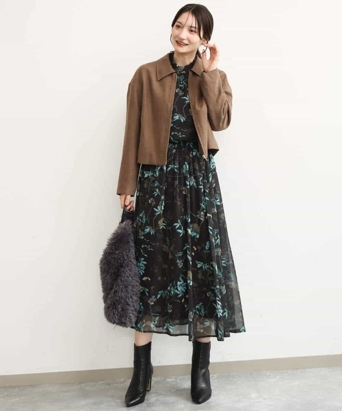 MK MICHEL KLEIN（エムケーミッシェルクラン）の「[洗える]水彩花柄シフォンスカート（スカート・レディース・ダークブラウン/キャメル・38）」の17枚目の写真