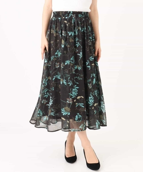 MK MICHEL KLEIN（エムケーミッシェルクラン）の「[洗える]水彩花柄シフォンスカート（スカート・レディース・ダークブラウン/キャメル・38）」の12枚目の写真