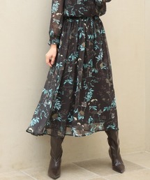 [洗える]水彩花柄シフォンスカート