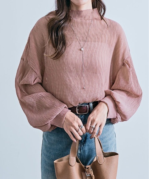 kirakiraShop(キラキラショップ)の「ランダム プリーツ シアー ボトルネック ブラウス(シャツ/ブラウス・レディース・ベージュ/ブラック/グレー/ピンクベージュ・FREE)」の18枚目の写真